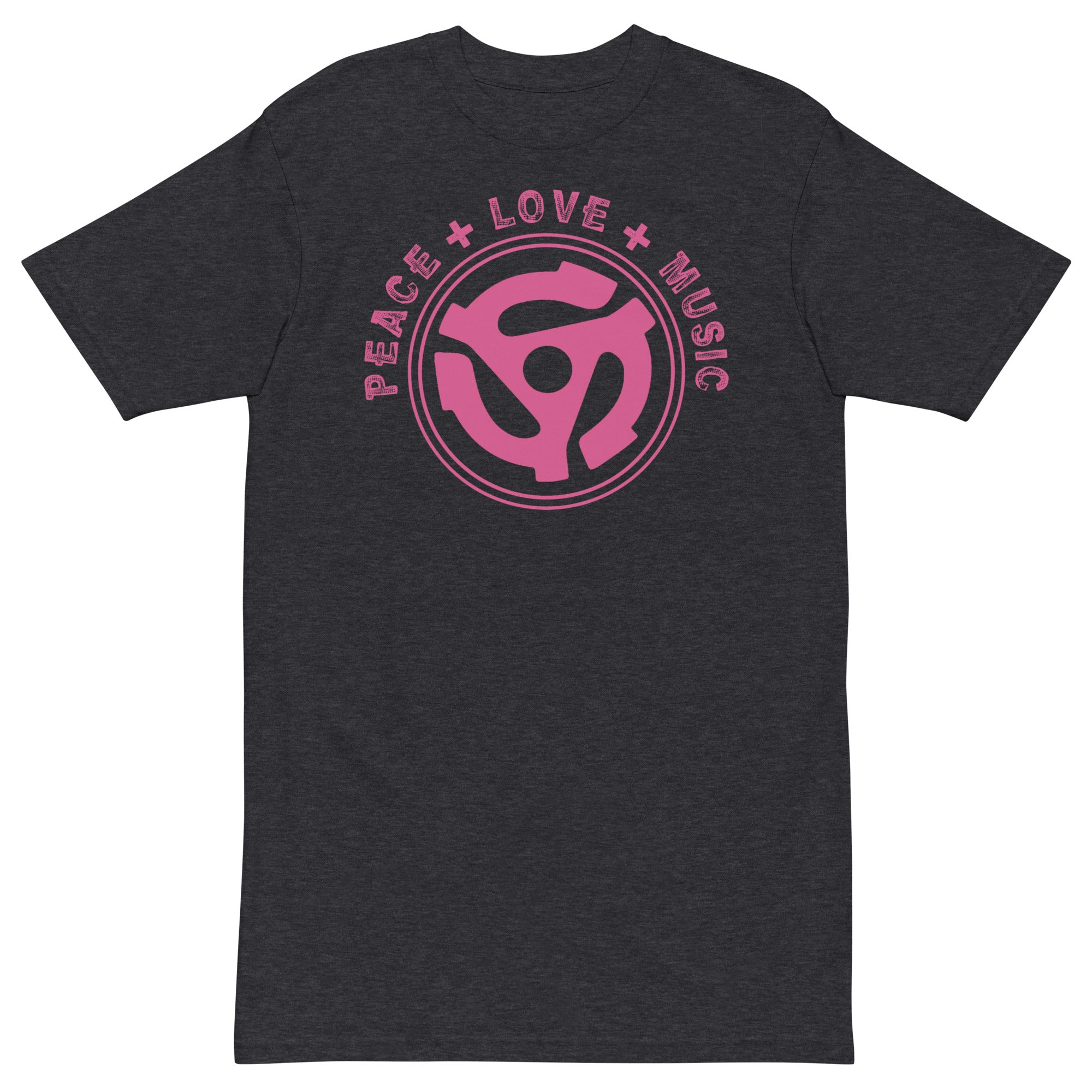 Peace Love Music Pink - Premium Unisex T-Shirt - Charcoal Heather / S - Charcoal Heather / M - Charcoal Heather / L - Charcoal Heather / XL - Charcoal Heather / 2XL - Charcoal Heather / 3XL - Charcoal Heather / 4XL