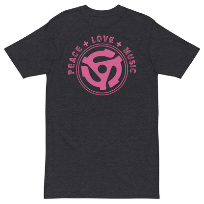 Peace Love Music Pink - Premium Unisex T-Shirt - Charcoal Heather / S - Charcoal Heather / M - Charcoal Heather / L - Charcoal Heather / XL - Charcoal Heather / 2XL - Charcoal Heather / 3XL - Charcoal Heather / 4XL