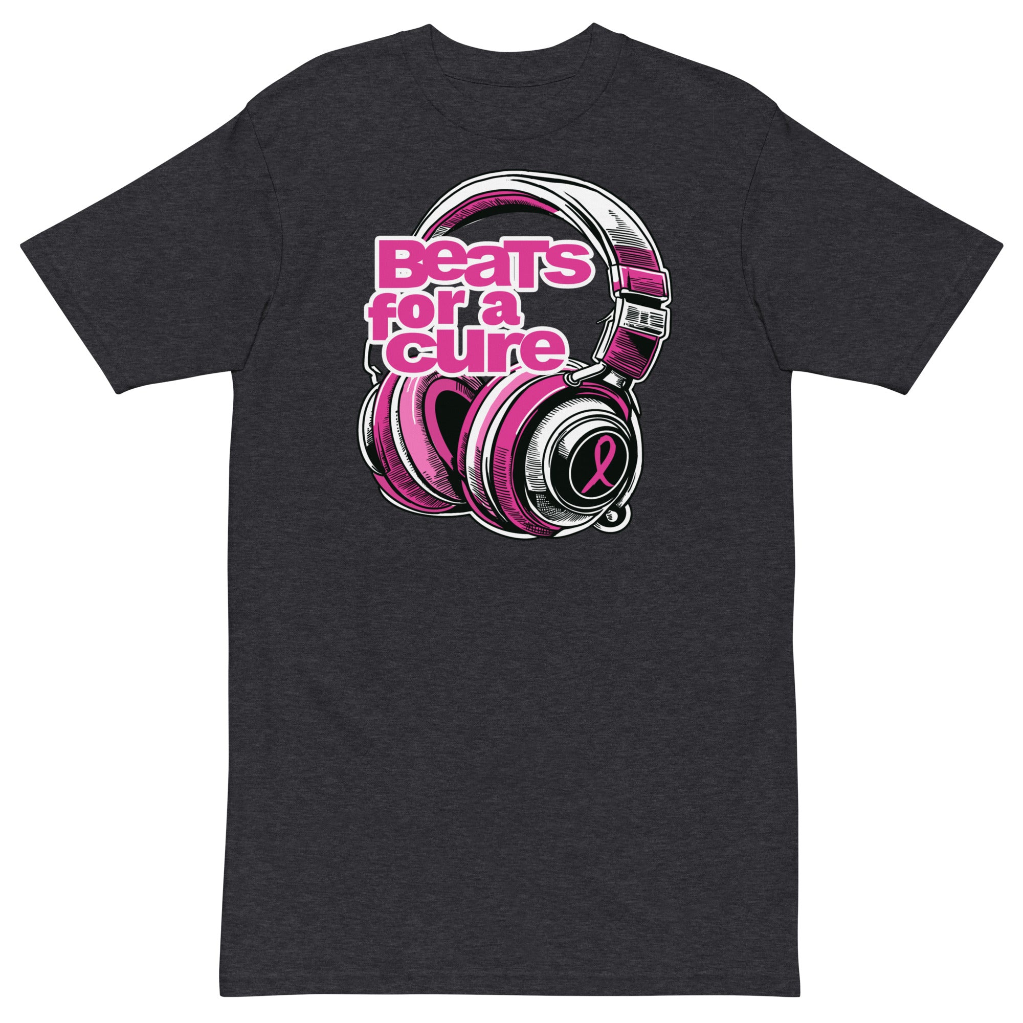 BEATS FOR A CURE - Headphones Premium Unisex T-Shirt - Charcoal Heather / S - Charcoal Heather / M - Charcoal Heather / L - Charcoal Heather / XL - Charcoal Heather / 2XL - Charcoal Heather / 3XL - Charcoal Heather / 4XL